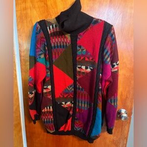 CHOMPAS 100% Alpaca Handloomed Turtle Neck Cable Knit Sweater Geometric M VEUC *